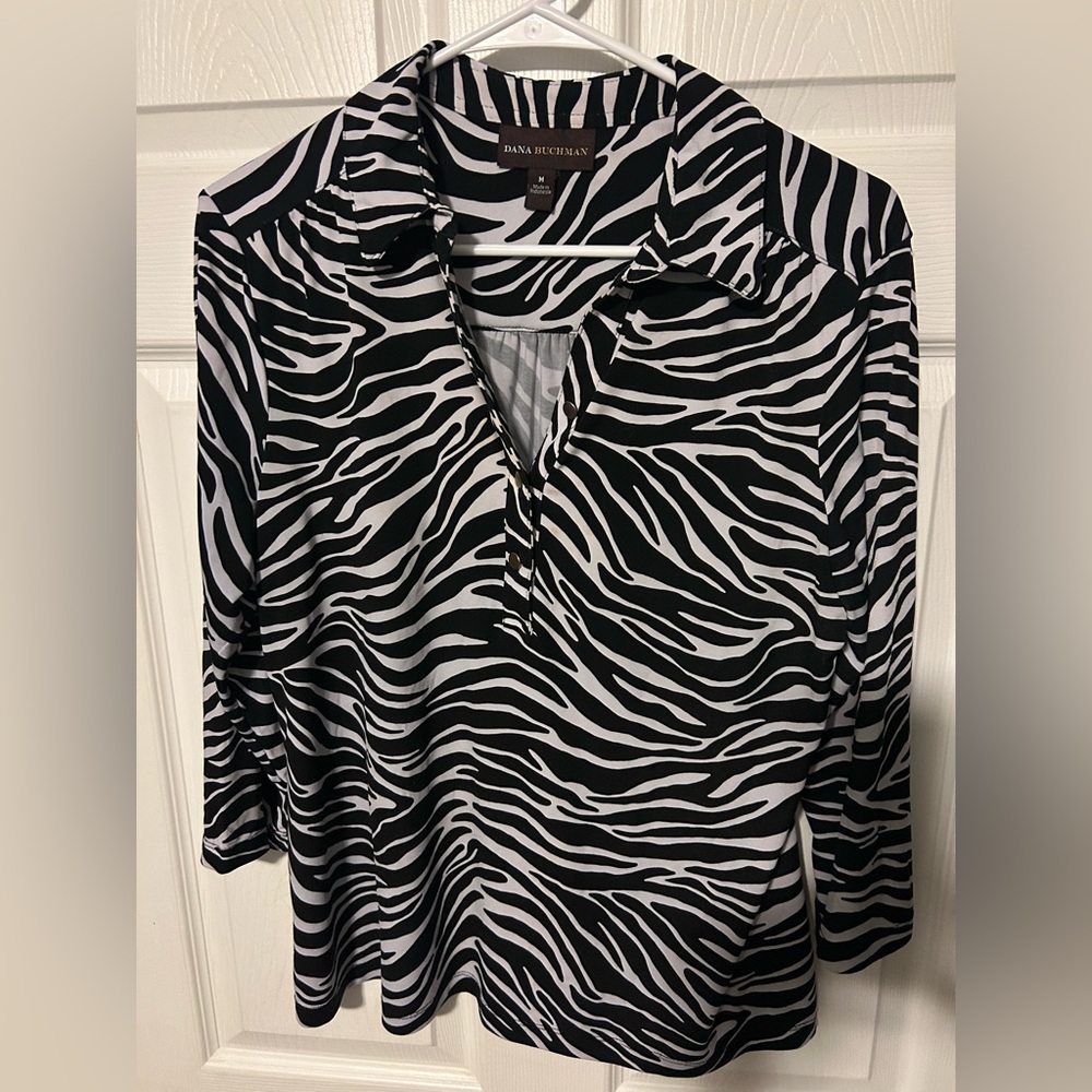 Dana Buchman Zebra Print Blouse in Black and White